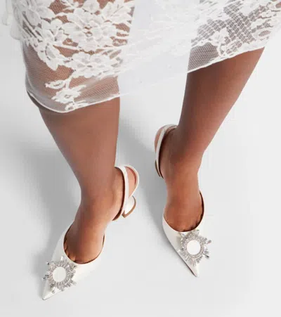 Amina Muaddi Begum Sling 70 Crystal Embellished White Leather Pumps