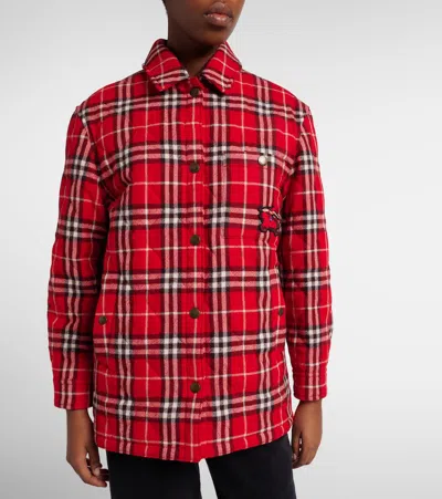 Burberry Check Wool Overshirt In Red
