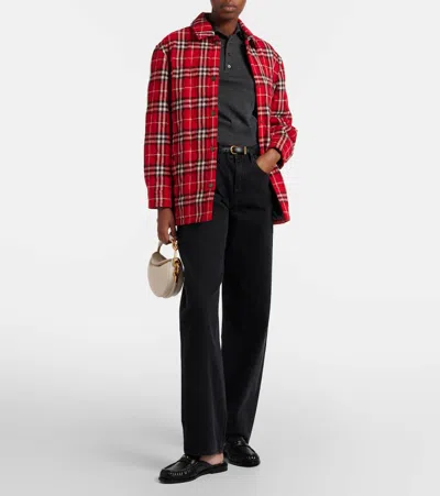 Burberry Check Wool Overshirt In Red