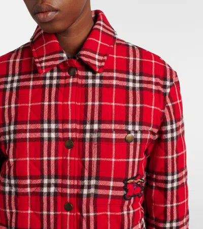 Burberry Check Wool Overshirt In Red