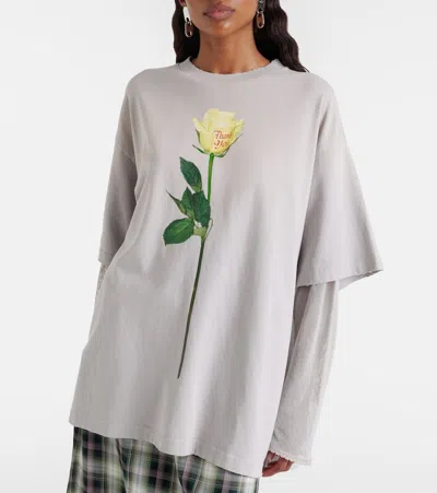 Acne Studios Women Cotton T-shirt With A Floral Print With A Contrasting Logo In Multi