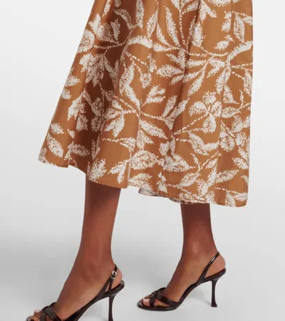 Max Mara Halterneck Printed Cotton Midi Dress In Brown