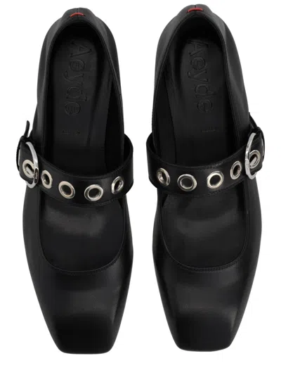 Aeyde Uma Eyelet-embellished Leather Mary Jane Ballet Flats In Black