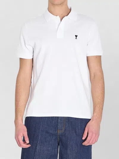 Ami Alexandre Mattiussi Ami Paris Men White Polo Shirt With Adc Embroidery On The Front And Classic Collar In Cotton Man In Multi