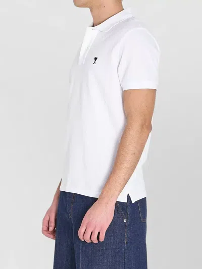 Ami Alexandre Mattiussi Ami Paris Men White Polo Shirt With Adc Embroidery On The Front And Classic Collar In Cotton Man In Multi