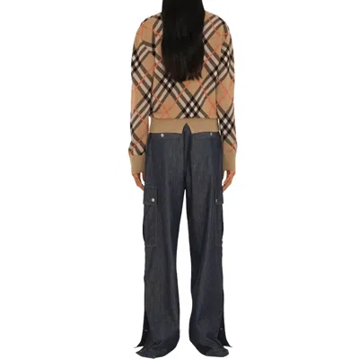 Burberry Embroidered Stretch Wool Blend Sweater In Brown