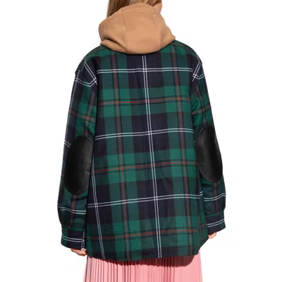 Burberry Embroidered Logo Check Wool Overshirt Dark Viridian Green In Green
