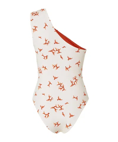 Fendi Asymmetrical One-shoulder Printed Swimsuit In White