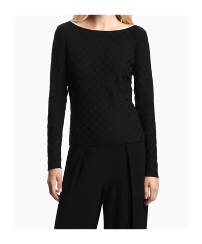 Emporio Armani Geometric Pattern Boat-neck Textured Knit Jumper In Black