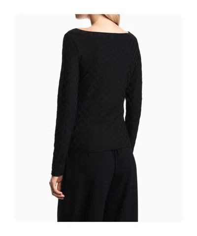 Emporio Armani Geometric Pattern Boat-neck Textured Knit Jumper In Black