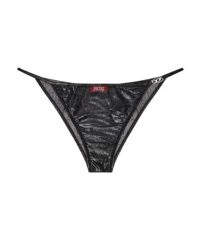 Diesel Metallic-effect String Briefs In Black