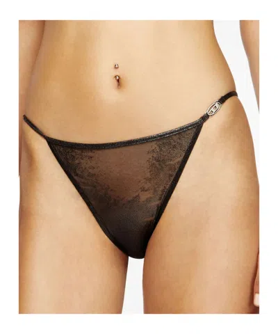 Diesel Metallic-effect String Briefs In Black