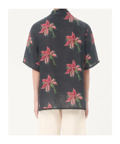 Valentino Camp Collar Shirt Floral Pattern Short Sleeves In Blue