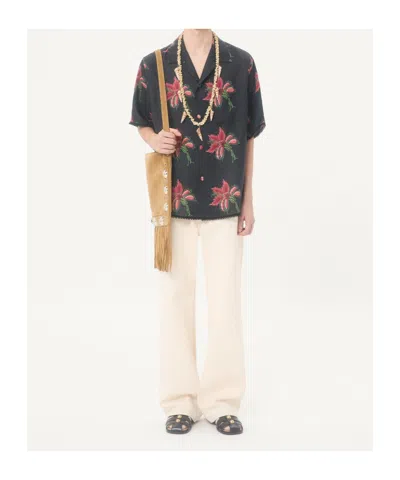 Valentino Camp Collar Shirt Floral Pattern Short Sleeves In Blue