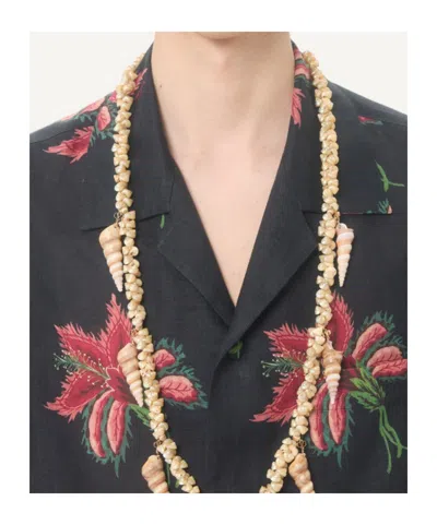 Valentino Camp Collar Shirt Floral Pattern Short Sleeves In Blue