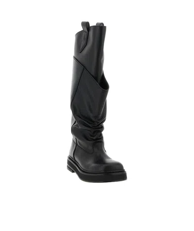 Attico Passeggiata Black Boots With Heel-tab And Rubber Sole In Leather Woman