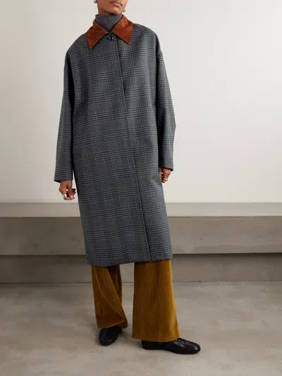 Rohe Suede-trimmed Checked Wool Coat In Gray
