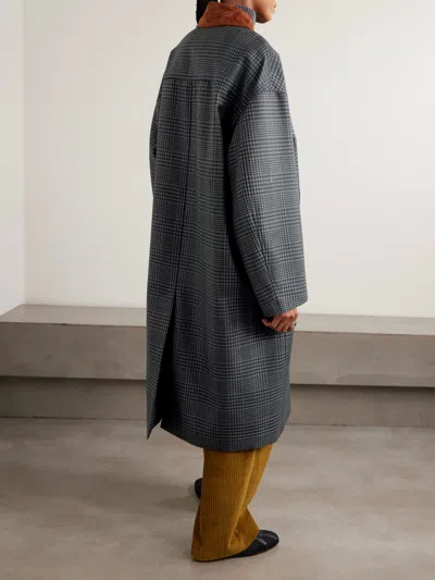 Rohe Suede-trimmed Checked Wool Coat In Gray