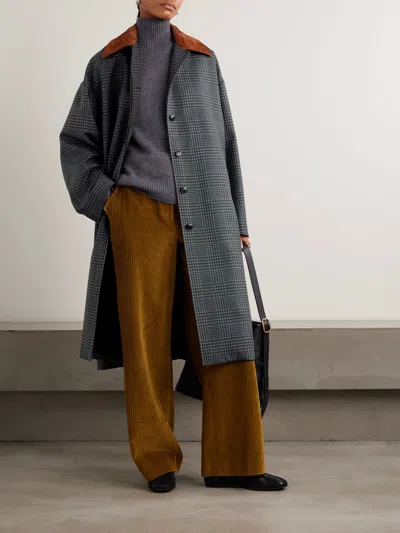 Rohe Suede-trimmed Checked Wool Coat In Gray