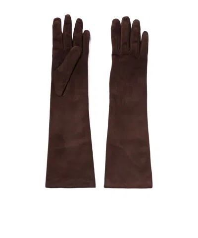 Nour Hammour Suede Gloves In Brown