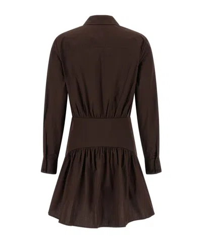 Staud Long Sleeve Gathered Detail Dress In Brown