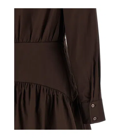 Staud Long Sleeve Gathered Detail Dress In Brown