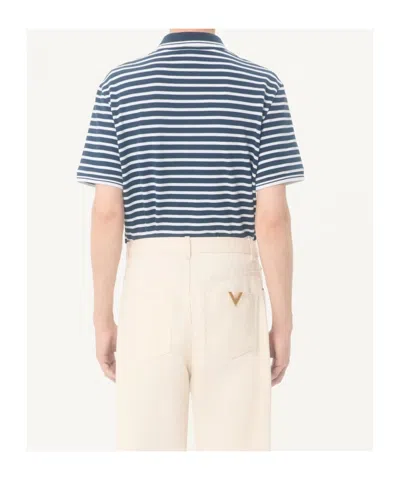 Valentino Garavani Signature Vlogo Patch Front Placket T-shirt In Size M In Blue