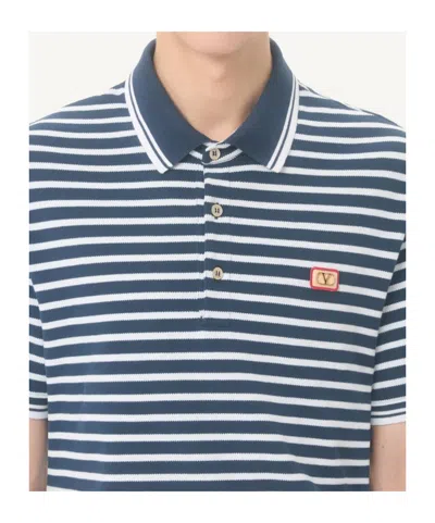 Valentino Garavani Signature Vlogo Patch Front Placket T-shirt In Size M In Blue