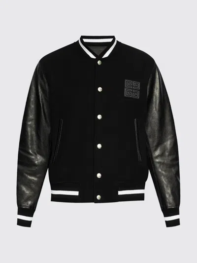 Givenchy Men Black Jacket With 4g Motif On Front In Wool And Tech Fabric Blend Man In Black