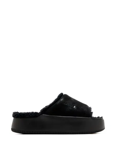 Nike Calm Elevation Faux Fur Lined Platform Slide In Black
