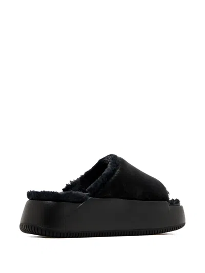 Nike Calm Elevation Faux Fur Lined Platform Slide In Black