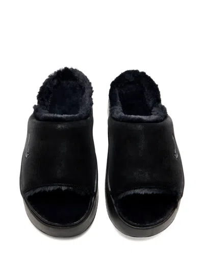 Nike Calm Elevation Faux Fur Lined Platform Slide In Black