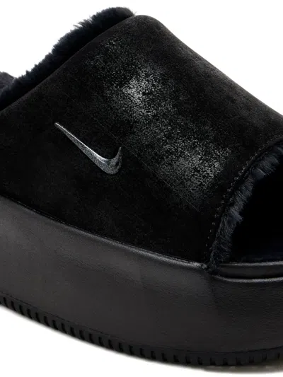 Nike Calm Elevation Faux Fur Lined Platform Slide In Black