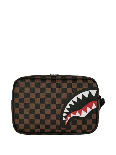 Sprayground Check-pattern Wash Bag In Brown