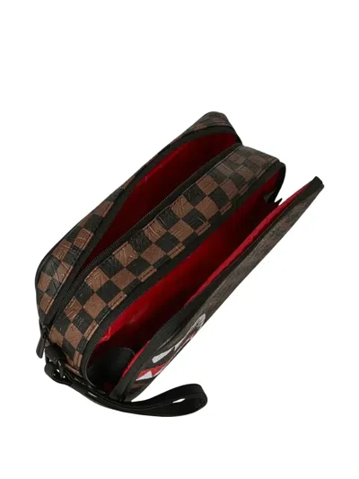 Sprayground Check-pattern Wash Bag In Brown