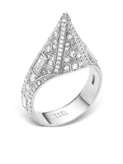 Diesel Pavé-cone Ring In Silver