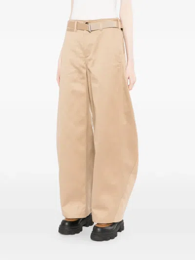 Sacai Womens Beige Wide-leg Belted Cotton Chino Shorts In Neutral