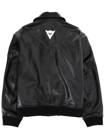 Y-3 Long-sleeved Leather Jacket In Black