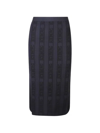 Iceberg Logo Midi Skirt In Blue