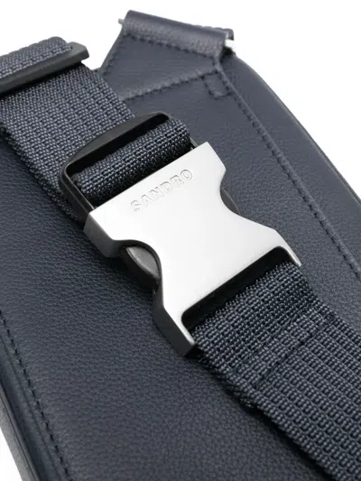Sandro Leather Messenger Bag In Blue