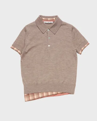 Acne Studios Layered Short Sleeve Wool Polo Sweater In Brown