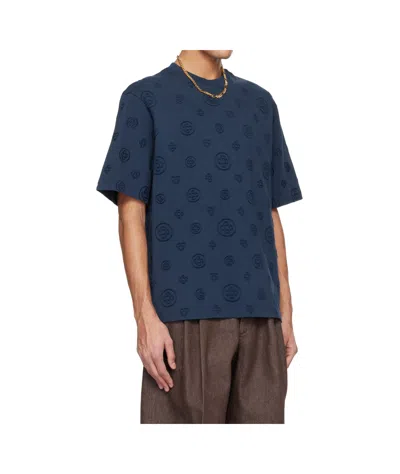 Casablanca Crew Neck T Shirt Embossed Pattern In Blue