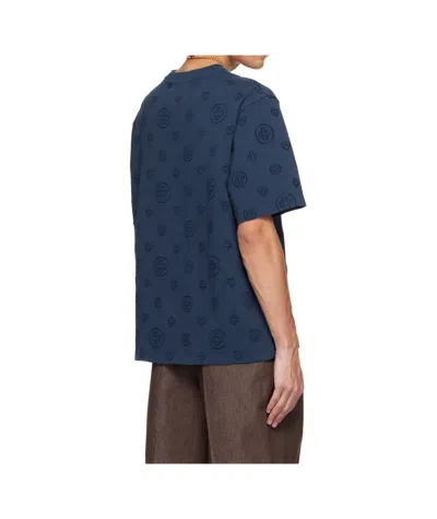 Casablanca Crew Neck T Shirt Embossed Pattern In Blue