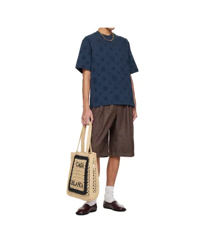 Casablanca Crew Neck T Shirt Embossed Pattern In Blue