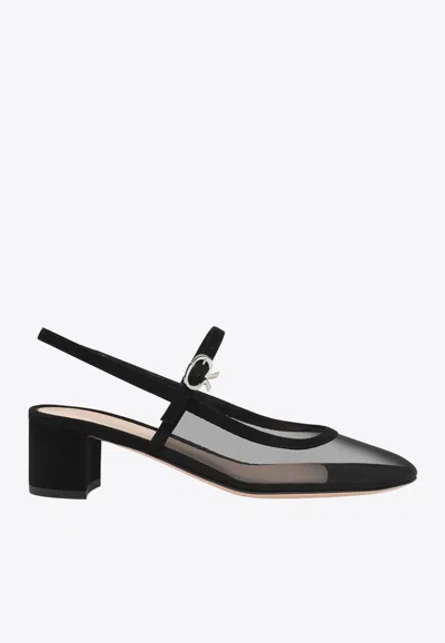 Gianvito Rossi Piper Suede-trimmed Mesh Slingback Pumps In Black