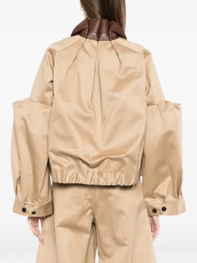 Sacai Cut-out Collared Jacket In Neutral