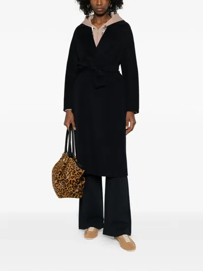 Max Mara Studio Wrap-around Double-drape Jacket With Long Kimono Sleeves In Blue