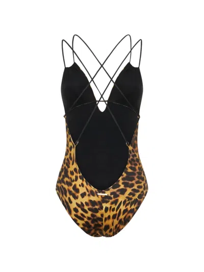 Stella Mccartney Leopard Print Swimsuit With Thin Straps In Brown
