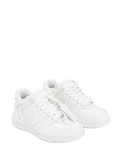 Off-white Monochromatic Leather Sneakers With Textured Sole In White