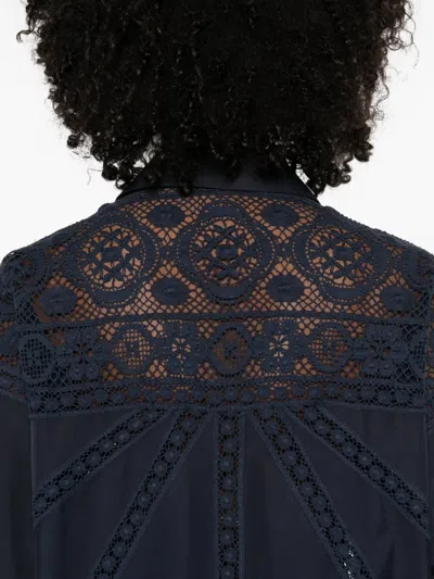 Loewe Sheer Lace Button Down Blouse In Blue